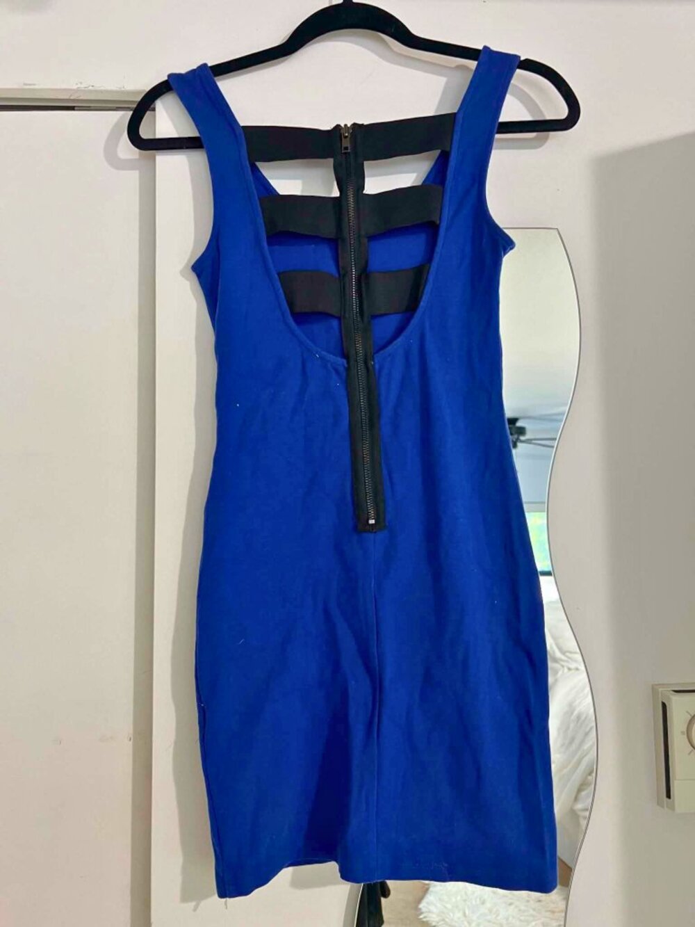 Blue Mini Dress Cage Back Bodycon Vintage Y2K, small